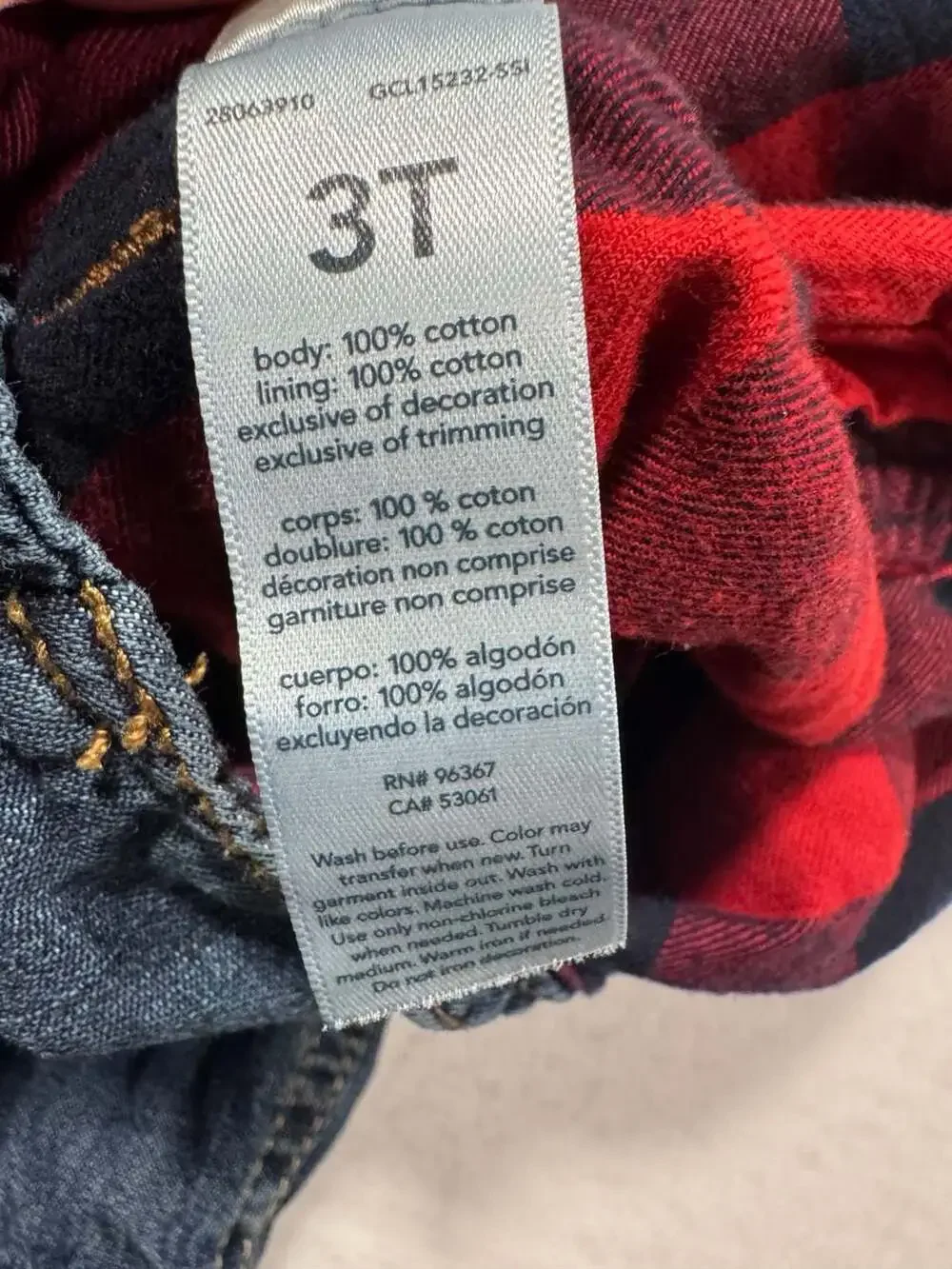 OshKosh B’gosh Toddler Denim Bib Overalls Red Plaid Lined Size 3T